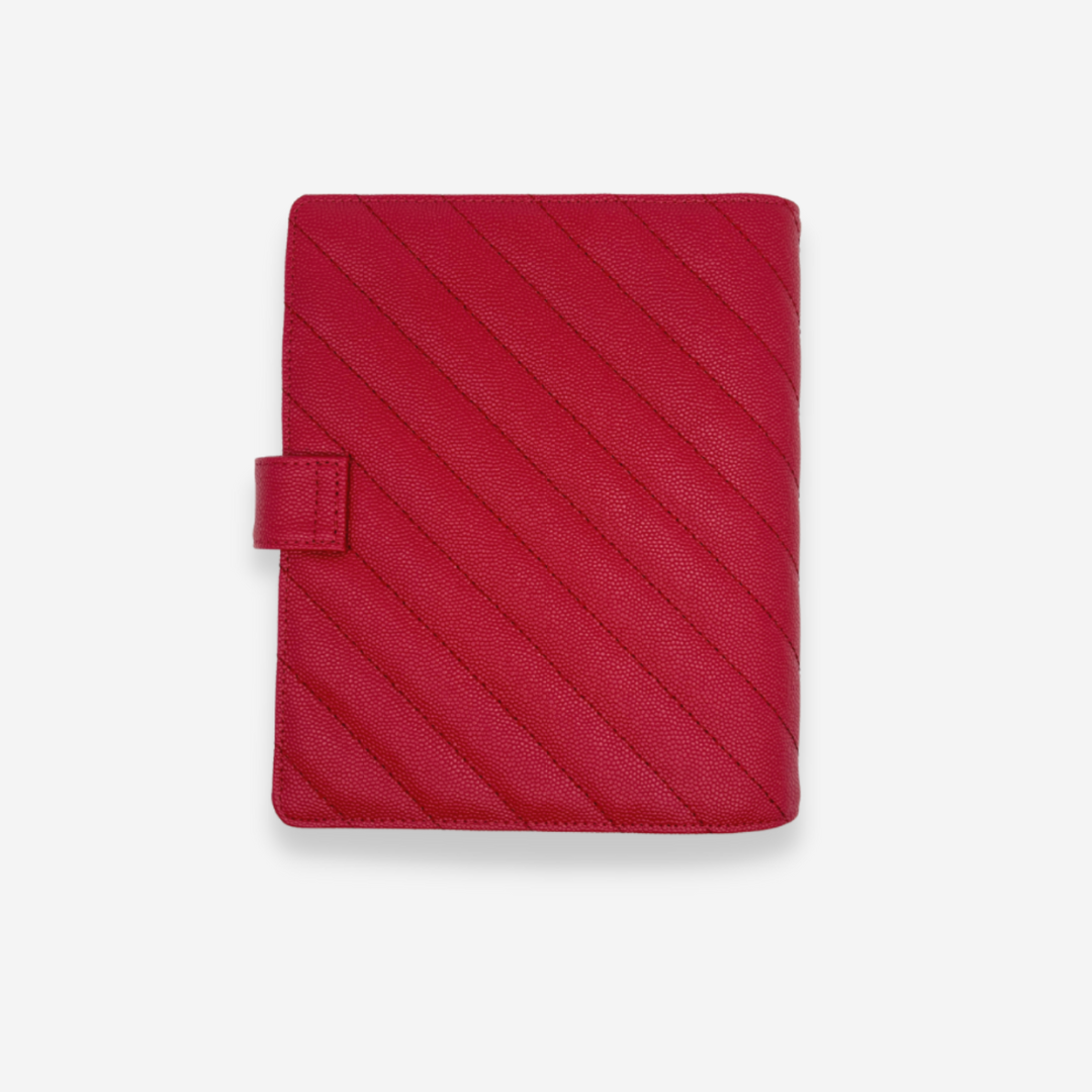 Personal Wide Rings Leather Agenda Cover Signature Quilted | Cherry Caviar