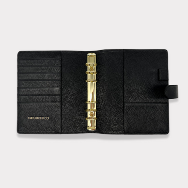 GLITCH Personal Wide Rings Leather Agenda Cover Signature Quilted | Liquorice
