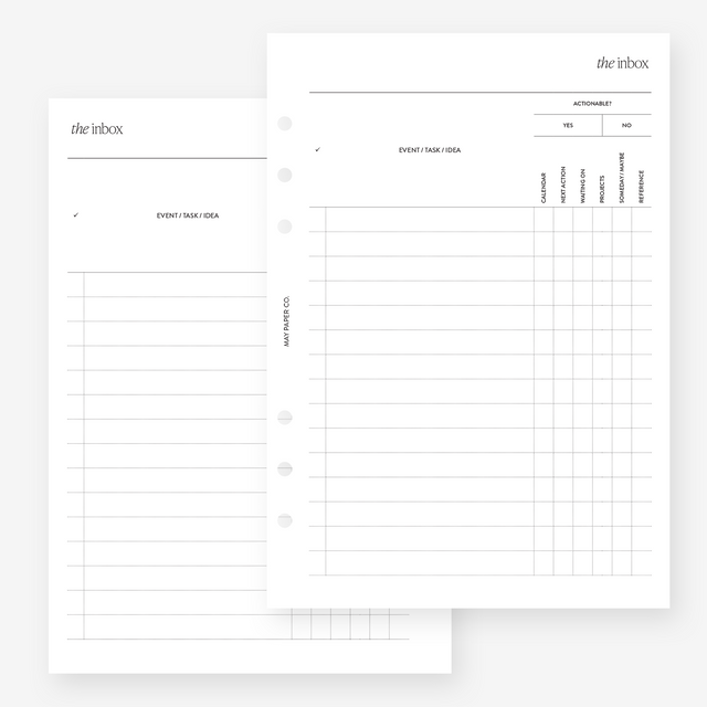 Printable The Inbox | GTD | May Paper Co. – MAY PAPER CO.