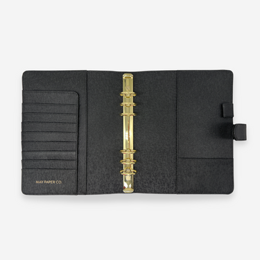 A5 Rings Leather Agenda Cover Signature Quilted | Black Caviar