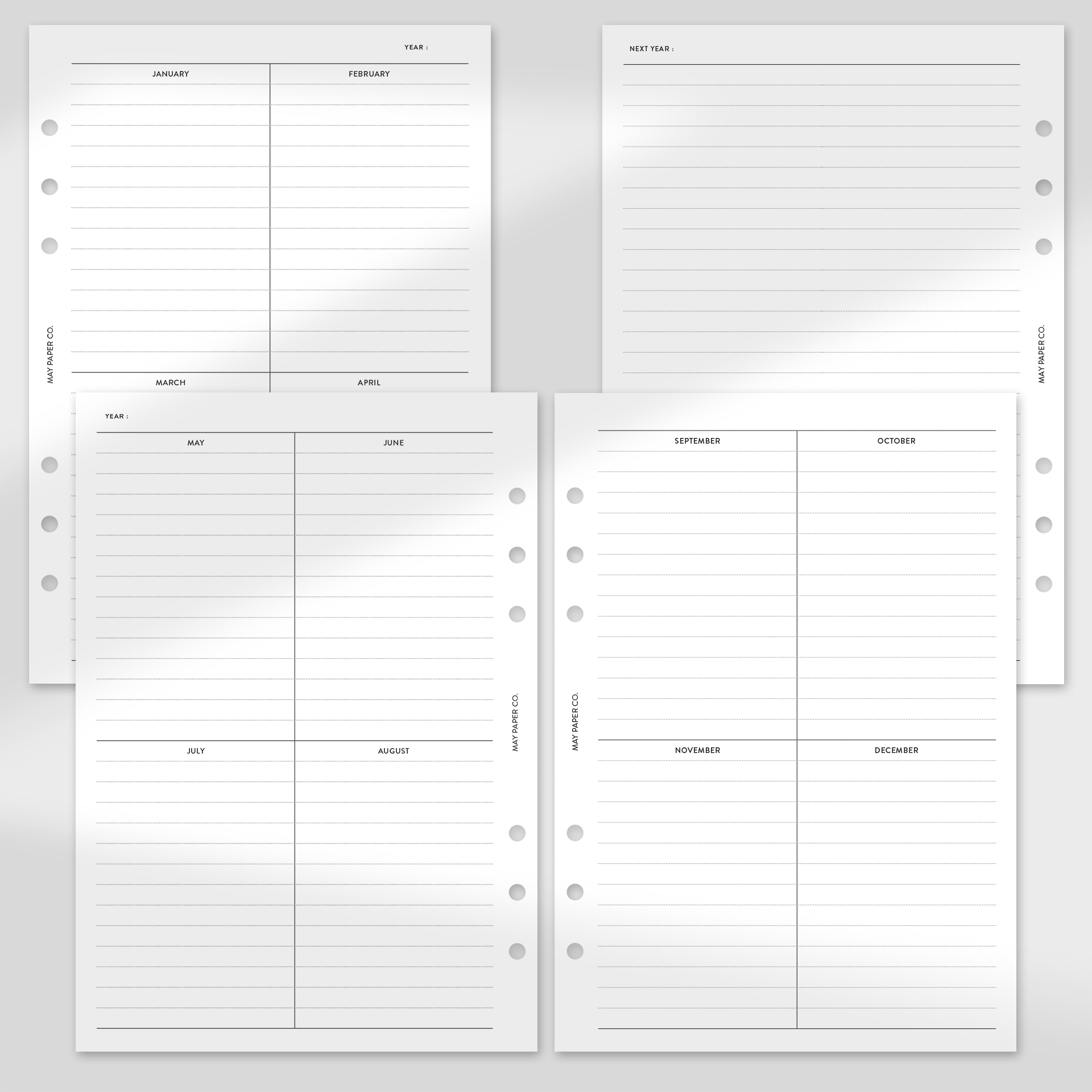 PRINTABLE Undated Yearly Overview On Four Pages Planner Insert NO.02