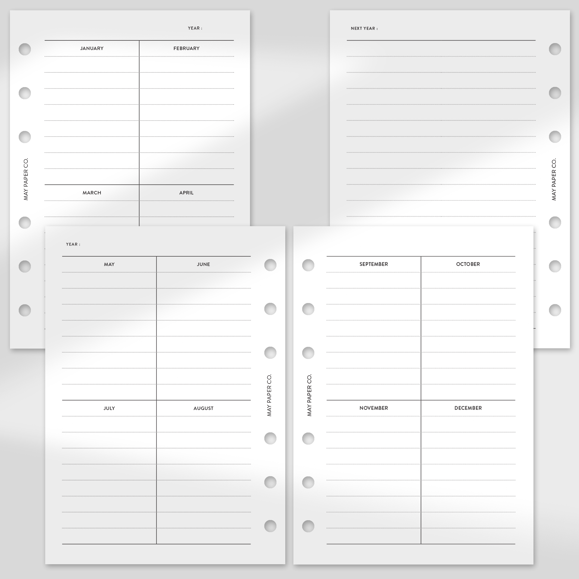 PRINTABLE Undated Yearly Overview On Four Pages Planner Insert NO.02