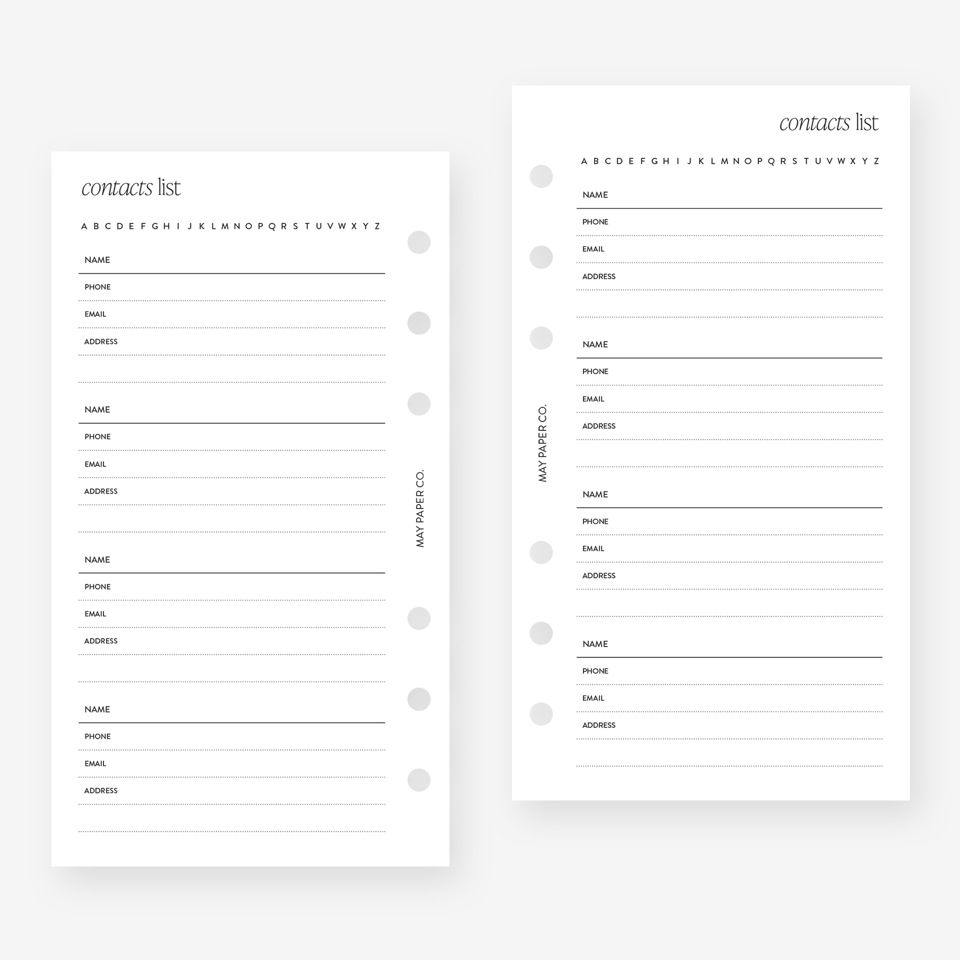 Contacts List Planner Insert